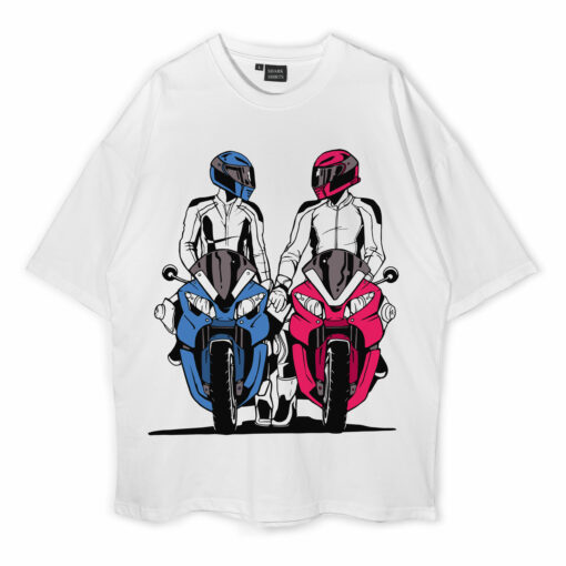 Man Riding Sport Racing Motorcycle Oversized T-Shirt