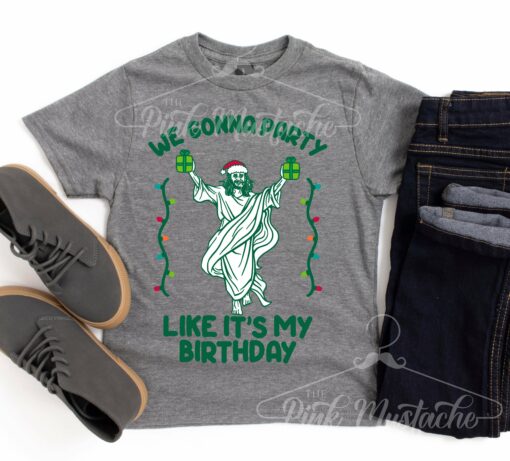 Mens Unisex Party Like It’s My Birthday Jesus Tee Mens Christmas Shirt Mens Christmas Gift