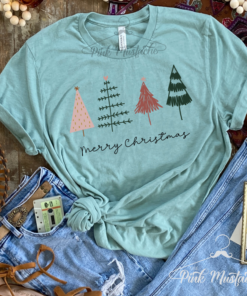 Merry Christmas Hand Drawn Trees Soft Style Tee Christmas Tees