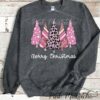 Merry Christmas Pink Trees Leopard Sweatshirt  Youth And Adult Christmas Sweatshirt