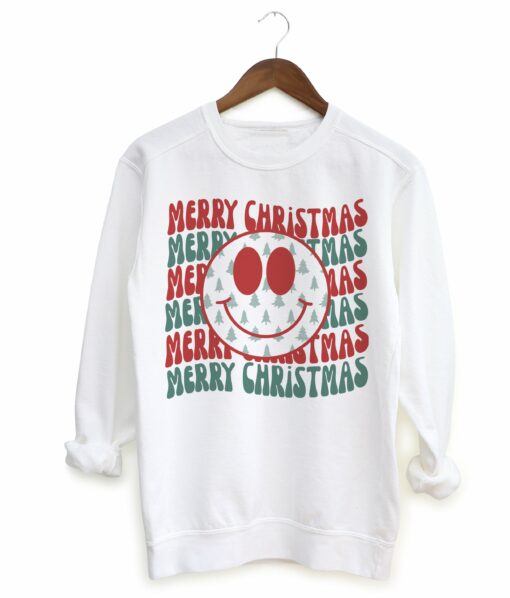 Mommy and Me Comfort Colors, Gildan, or Bella Merry Christmas Smiley Sweatshirt Christmas Sweatshirt