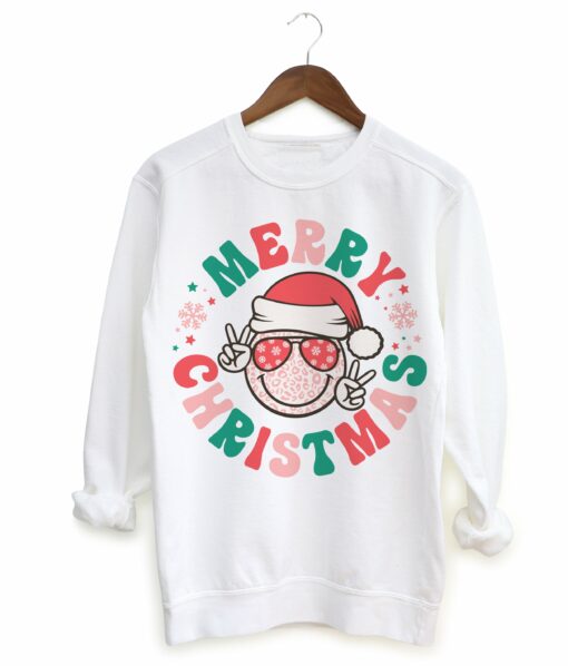 Mommy and Me Gildan or Bella Merry Christmas Smiley Sweatshirt Christmas Sweatshirt