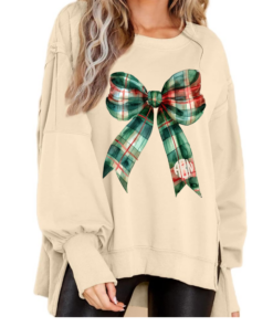 Monogrammed Boutique Balloon Sleeve Christmas Bow Sweater