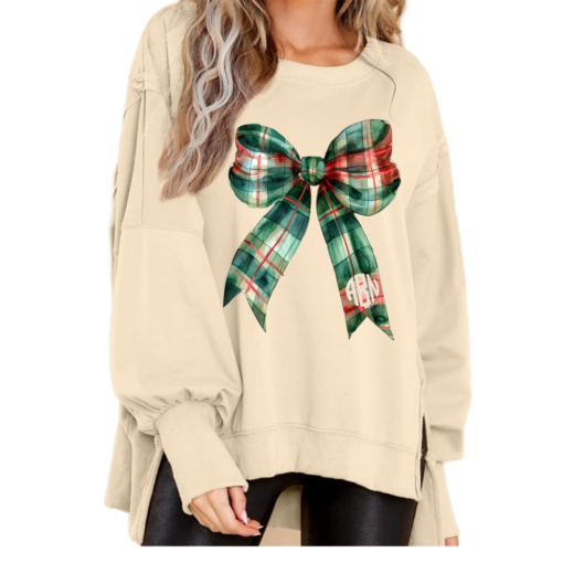 Monogrammed Boutique Balloon Sleeve Christmas Bow Sweater