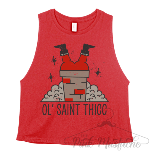 Ol Saint Thicc Christmas Workout Tank Ol’ Saint Thicc Funny Cropped Tank  Christmas Workout Tank Crossfit