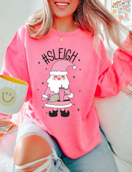 Pink Sleigh Santa Stanley Bumbag Sweatshirt