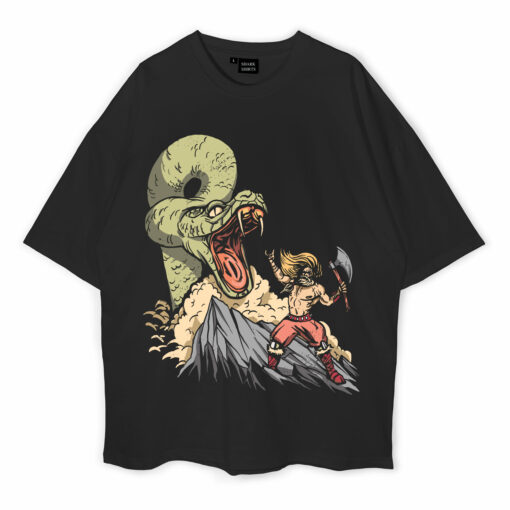 Ragnarok Battle With Jormungandr Oversized T-Shirt