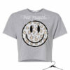 Smiley Face Distressed Leopard Workout Cropped Tee