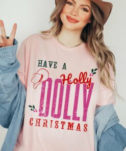 Soft Style Pink Have a Holly Dolly Christmas – Shirt