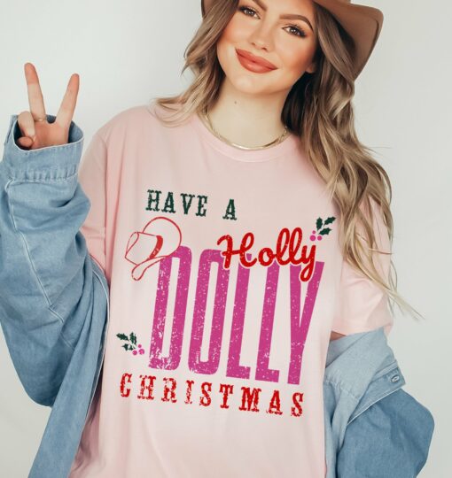 Soft Style Pink Have a Holly Dolly Christmas – Shirt