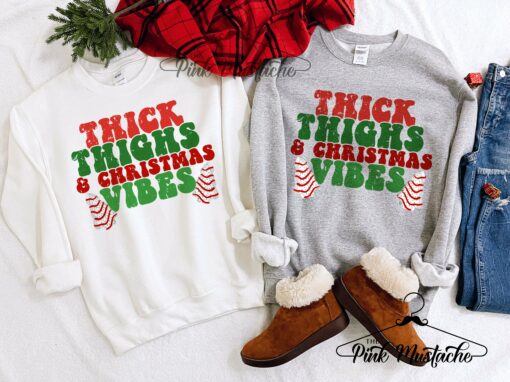 Thick Thighs and Christmas Vibes Yummy Christmas Trees Sweatshirt Super Cute Unisex Sized Sweatshirt Youth and Adult Options