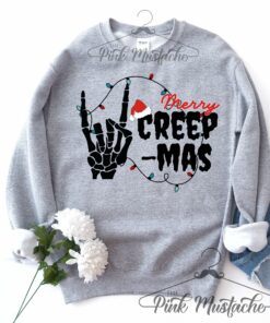 Youth and Adult Merry Creep-Mas Skeleton Christmas  Christmas Sweatshirt Fleece Crewneck