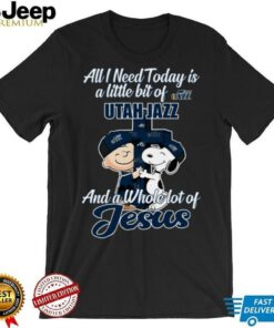 2025 Snoopy And Charlie Brown All I Need Today Is A Little Bit Of Utah Jazz And A Whole Lot Of Jesus Tee
