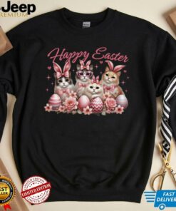 Cat Bunny Kids Women Happy Easter Kitty Rabbit Long Sleeve T Shirt