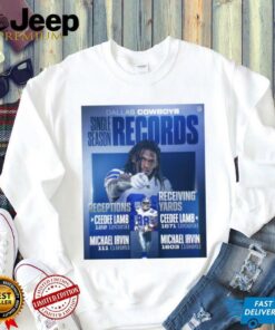 Dallas Cowboys Single Season Records Receptions Ceedee Lamb 122 2023 Michael Irvin 111 1995 Receiving Yards Ceedee Lamb 1671 2023 Michael Irvin 1603 1995 Poster T Shirt