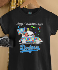 Snoopy Drive Car Los Angeles Dodgers Autism Accept Understand Love T shirts
