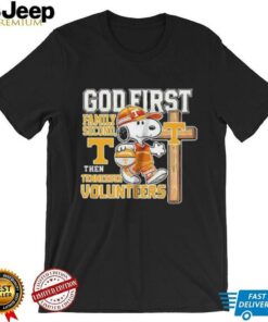 Snoopy God first family second then Tennessee Volunteers shirt
