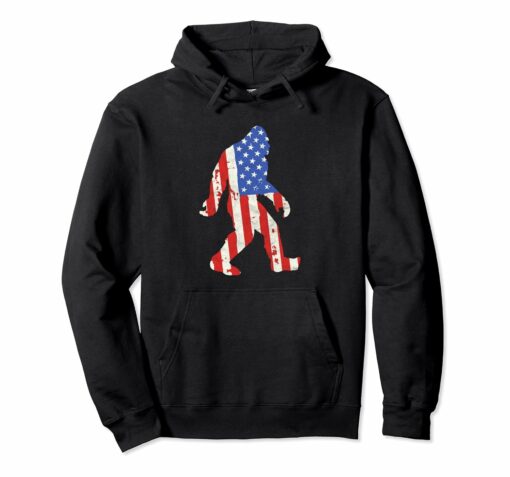 American Flag Bigfoot Sasquatch Hoodie Distressed Style