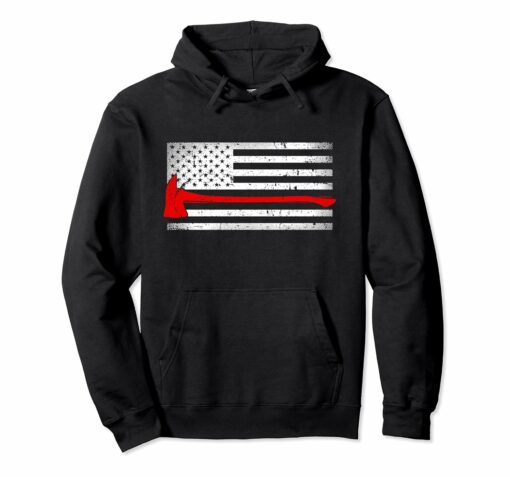 American Flag Fire Fighter Hoodie Red Axe Gifts For Fireman