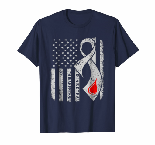 American Flag Type 1 Diabetes Awareness Ribbon T Shirt