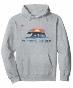 California Republic Hoodie With Ocean Sunset Bear Flag California Republic Hoodie With Ocean Sunset Bear Flag