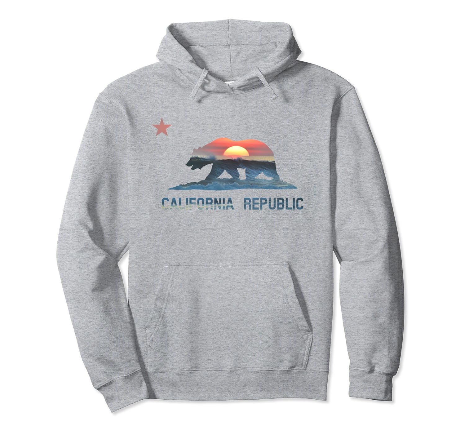 California Republic Hoodie With Ocean Sunset Bear Flag California Republic Hoodie With Ocean Sunset Bear Flag