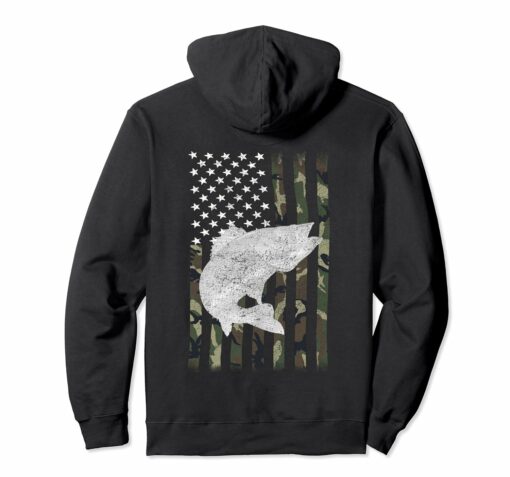 Camouflage Flag Walleye Fishing Angler Shirt Hoodie On Back