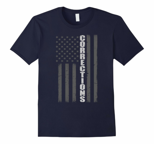 Corrections Officer Flag Thin Silver Line T Shirt