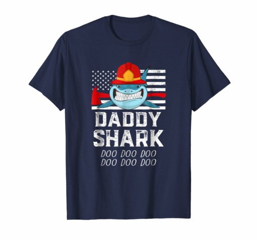 Firefighter Daddy Shark Thin Red Line Us Flag Fireman Gift
