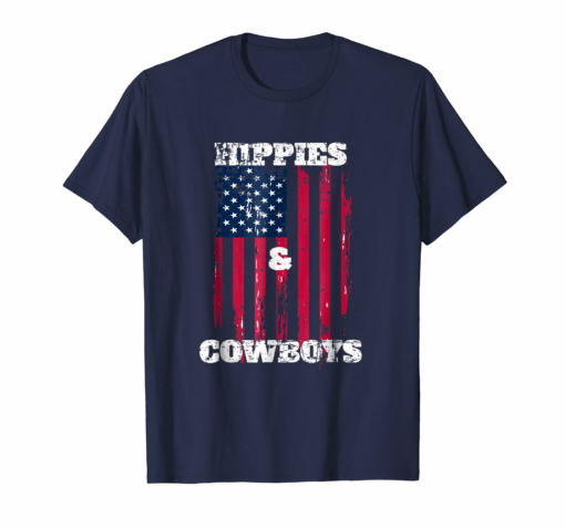 Hippies Cowboys American Flag T Shirt Distressed Look Tee