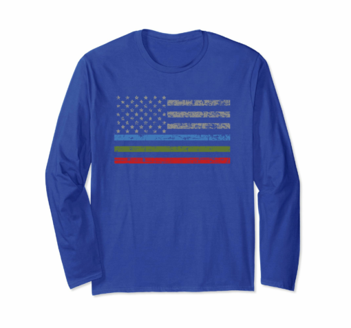 Long Sleeve Thin Blue Green Red Line Flag T Shirt