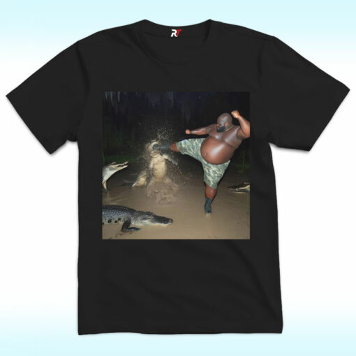 Man Kick Alligator In Swamp Shirt, Crocodile