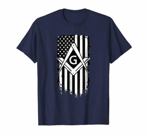 Masonic Shirt Distressed Flag Square Compass Freemason