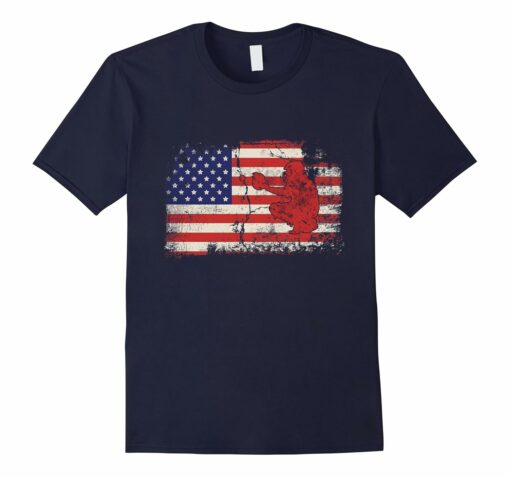 Mens Baseball Catcher Flag America