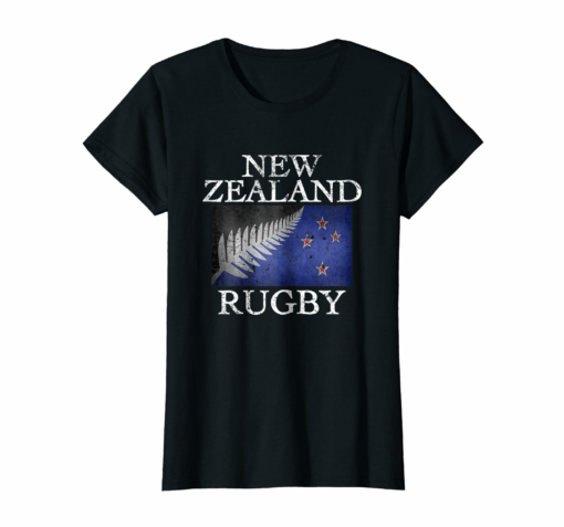 New Zealand Rugby Tshirt New Zealand Flag Black Tee Gift