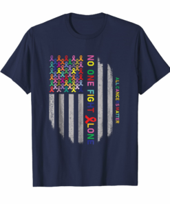 No One Fights Alone All Cancers Matter Usa Ribbon Flag Tee No One Fights Alone All Cancers Matter Usa Ribbon Flag Tee