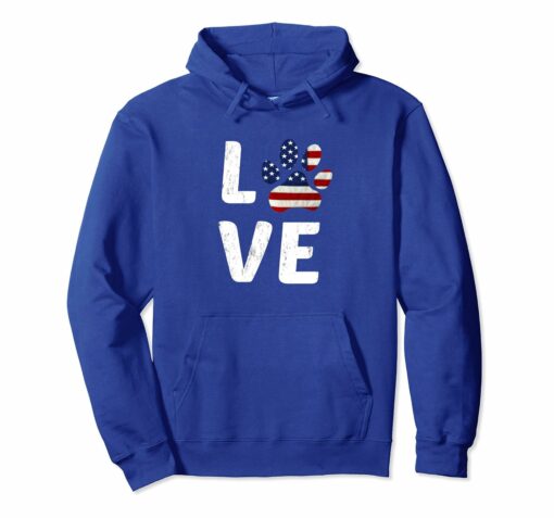 Patriotic American Flag Dog Love Paw Print Distressed Hoodie