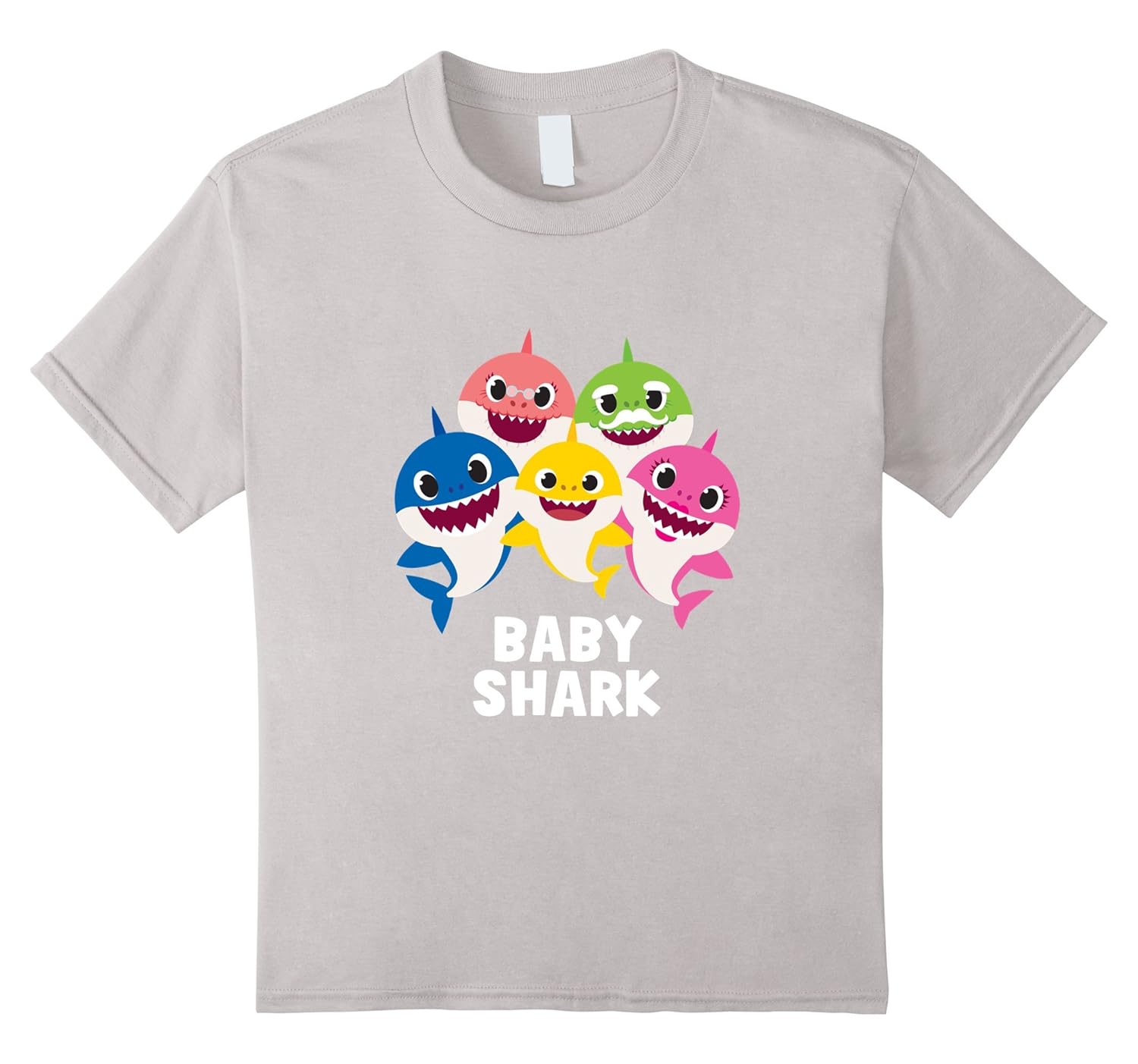 Pinkfong Shark Family T Shirt Silver Pinkfong Shark Family T Shirt Silver