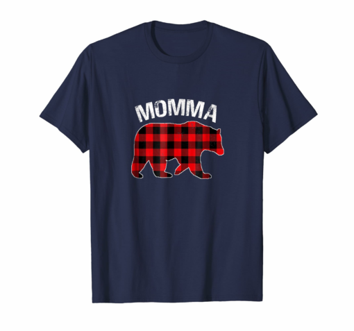 Red Plaid Momma Bear Buffalo Matching Family Pajama Shirt