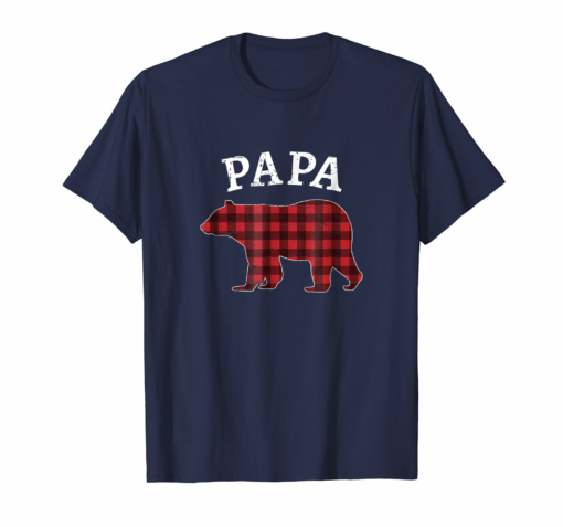 Red Plaid Papa Bear T Shirt Matching Family Gift