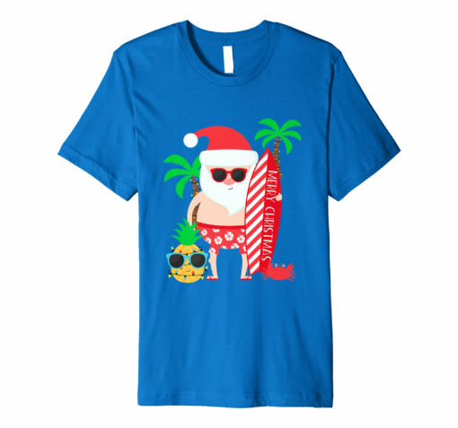 Santa Surfing Family Matching T Shirt Kids Adult Mom Dad