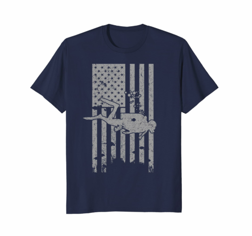 Scuba Diver Vintage Patriotic Flag T Shirt