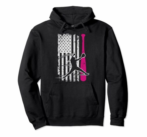 Softball American Flag Pullover Hoodie