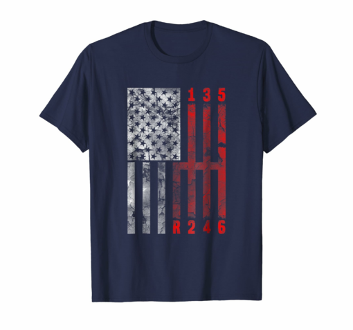 Stick Shift American Flag Muscle Car 6 Gears Mechanic Shirt