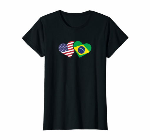 Womens Brazil Usa Flag T Shirt Heart Brazilian Americans Love Cute