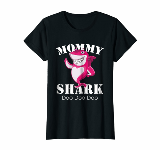 Womens Mommy Shark Tshirt Mom Mama Parent Matching Family Shark Tee