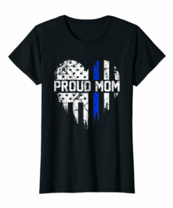 Womens Thin Blue Line Heart Proud Mom Police American Flag Tshirt Womens Thin Blue Line Heart Proud Mom Police American Flag Tshirt