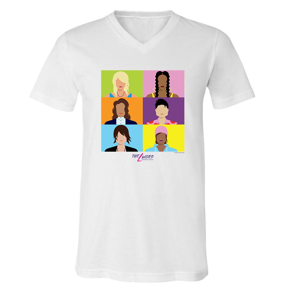 The L Word Generation Q Faces Adult V-Neck T-Shirt The L Word Generation Q Faces Adult V-Neck T-Shirt