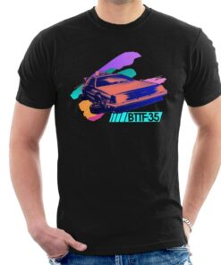 Back to the Future 35th Anniversary Delorean Flying Mens T Shirt 1