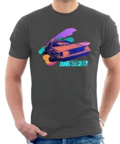 Back to the Future 35th Anniversary Delorean Flying Mens T Shirt 2